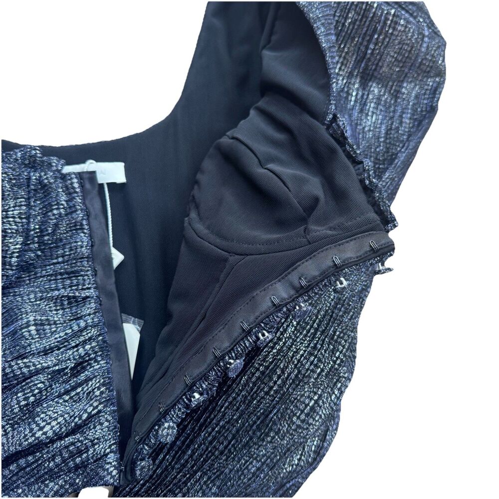 New Jonathan Simkhai Women's Metallic Size 4 Wrap Crop Top Long Sleeves Midnight - Picture 12 of 16